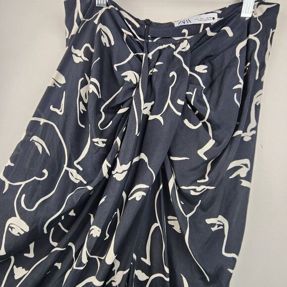 Zara sz L women skirt Black front knot face silhouette pattern - Picture 2 of 10